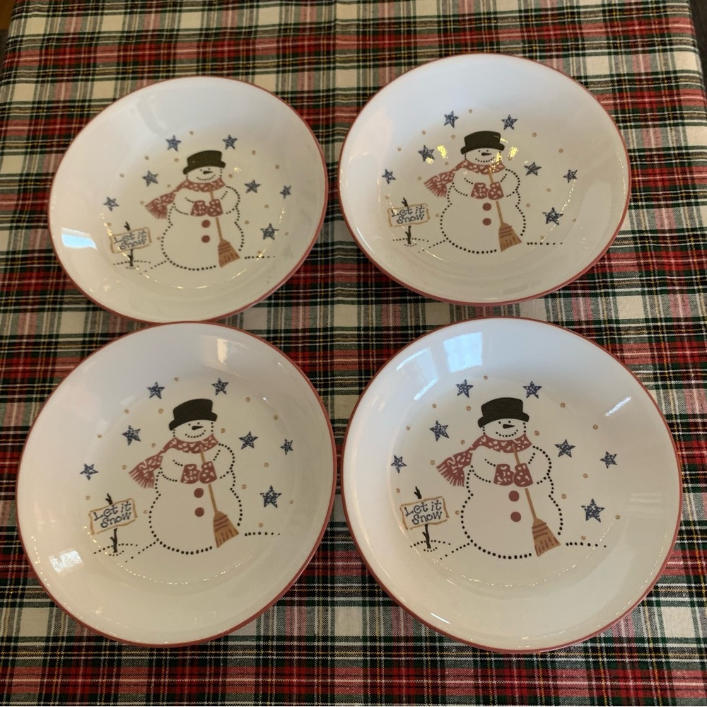 Set Of 4 Corelle Frosty Morn Snowman Pasta Soup Bowl 8 1/2" Winter Let It Snow